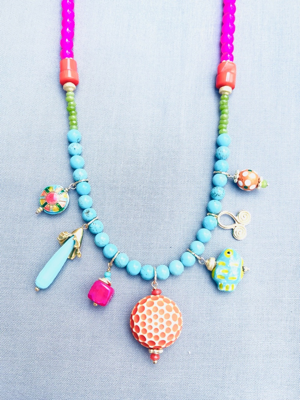 NWOT Turquoise Beaded Charm Necklace